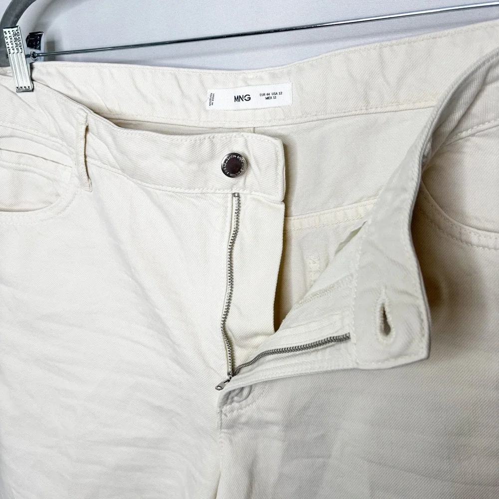 MNG Cream Denim Bermuda Shorts Women‎ Size 12 Wide Leg Culotte Jeans - Picture 3 of 10